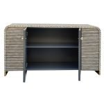 Chic Bone Inlay Sideboard: Striped Four-Door Storage - Image 3