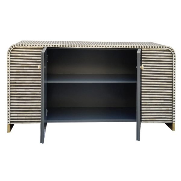 Chic Bone Inlay Sideboard: Striped Four-Door Storage - Image 3