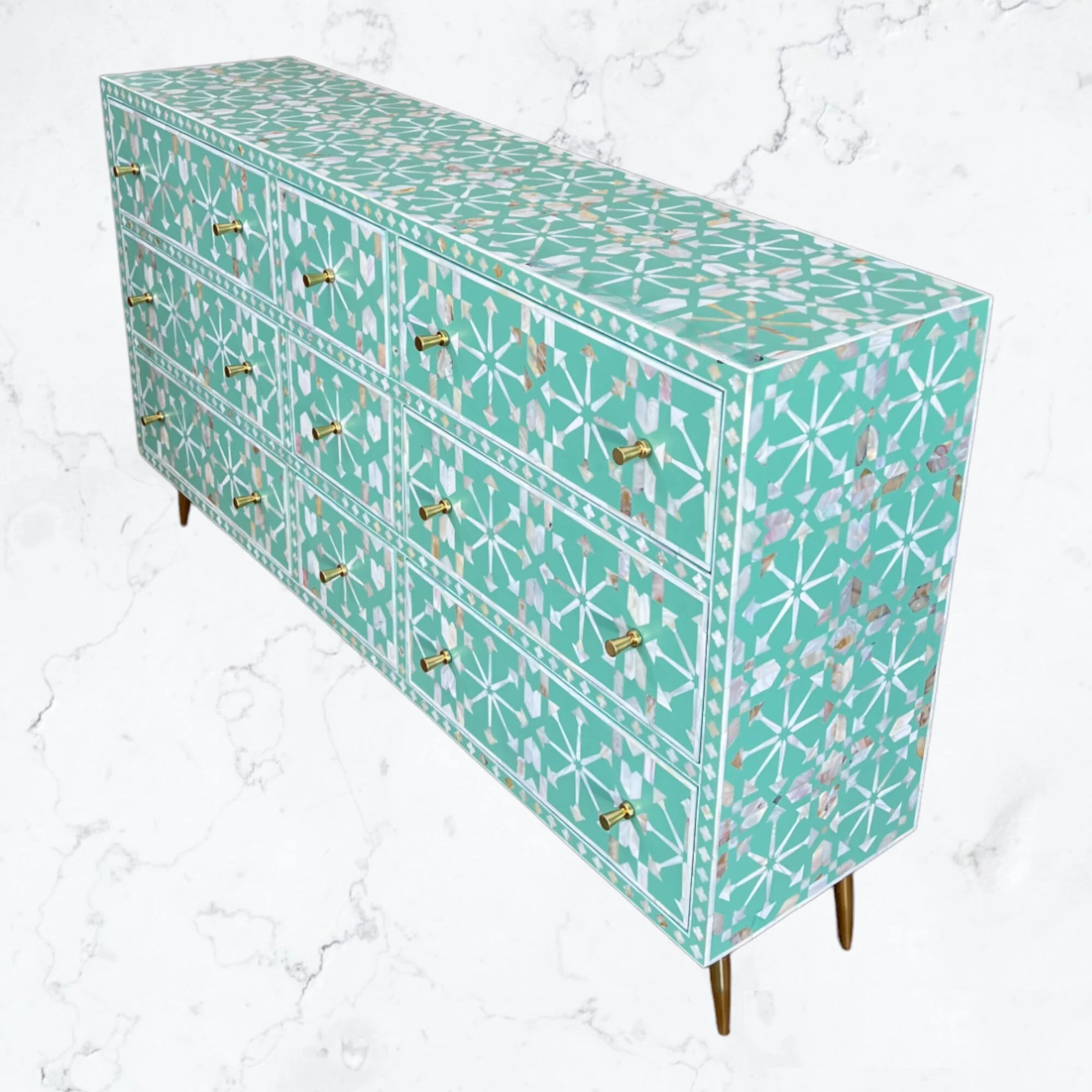 Moroccan Green MOP Inlay 9 Drawer Chest - Image 2