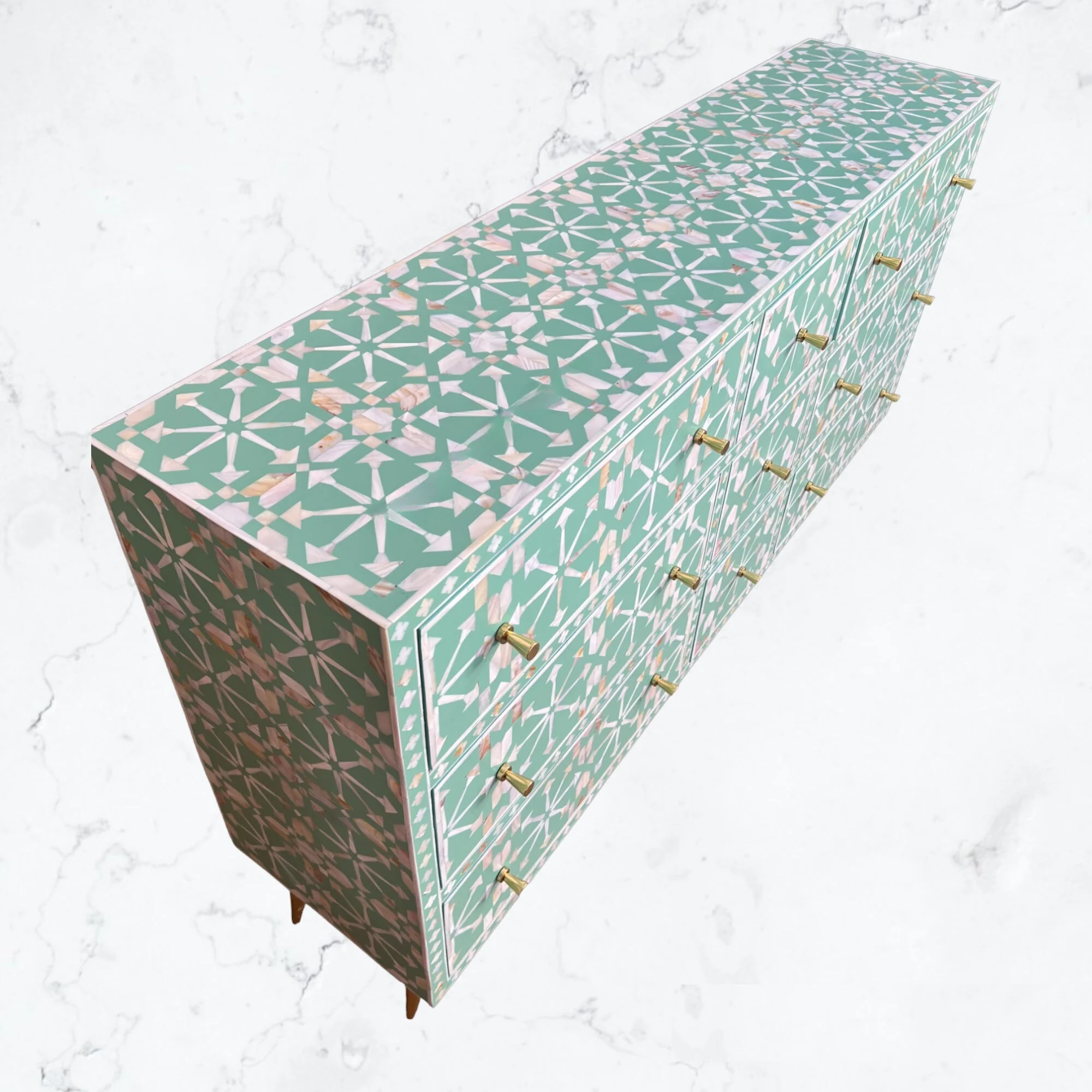 Moroccan Green MOP Inlay 9 Drawer Chest - Image 4