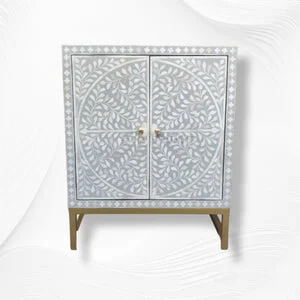 Bone Scroll Vine 2 Door Grey Cabinet