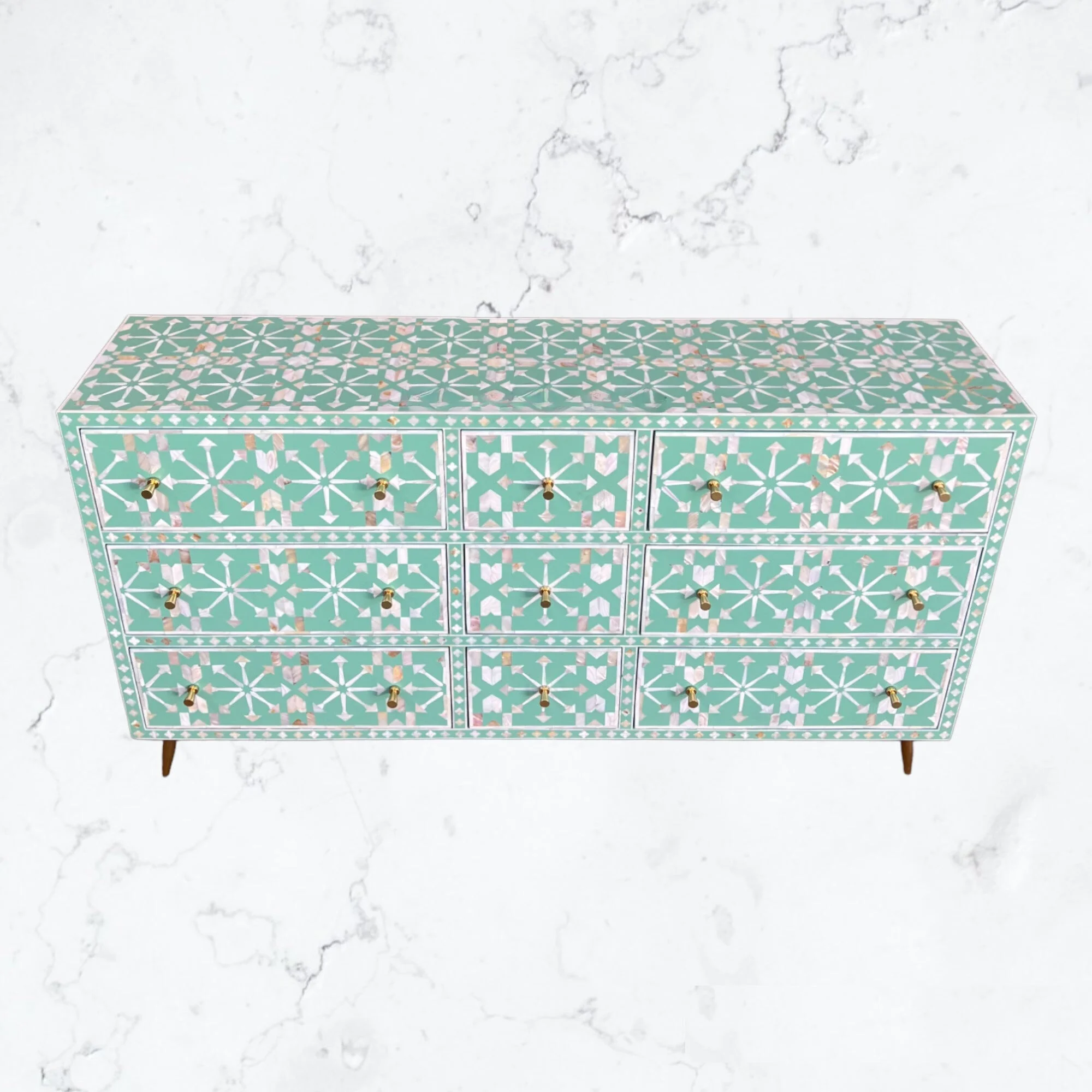Moroccan Green MOP Inlay 9 Drawer Chest - Image 1