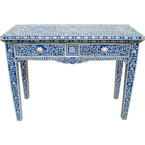 Artisanal Bone Inlay Console: Blue Elegance