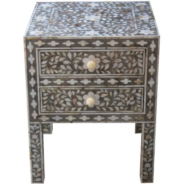 Lunar Elegance: Bone Inlay Bedside Table