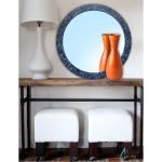 Indigo Reflection: Artistic Bone Inlay Mirror - Image 2