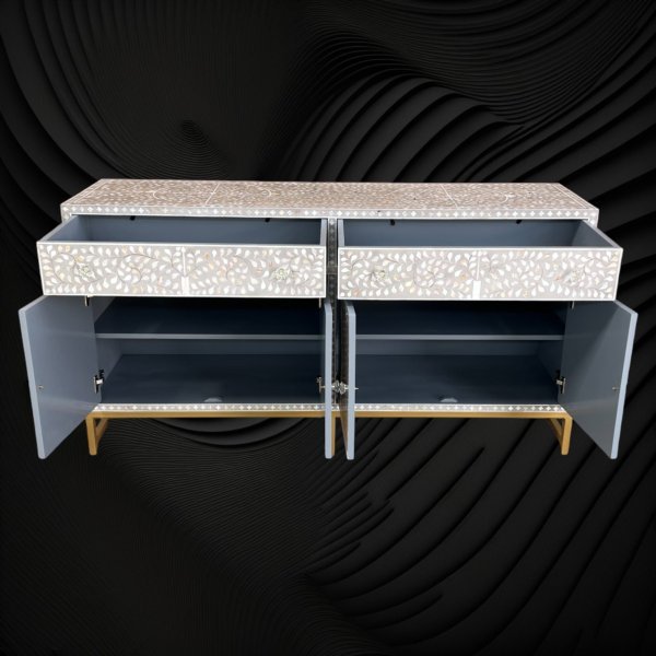 Grey MOP Inlay Buffet with Scroll Vine Design - Image 3
