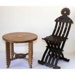 Bone Inlaid Teak Wood Round Side Table - Image 2