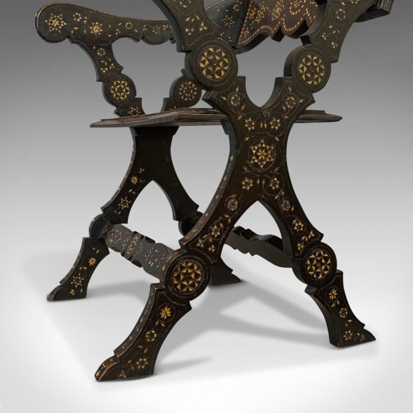 Antique X-Frame Chair, Middle Eastern, Mahogany, Seat, Bone Inlay, circa 1850 - Image 9