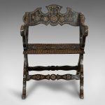 Antique X-Frame Chair, Middle Eastern, Mahogany, Seat, Bone Inlay, circa 1850 - Image 5