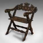 Antique X-Frame Chair, Middle Eastern, Mahogany, Seat, Bone Inlay, circa 1850 - Image 8