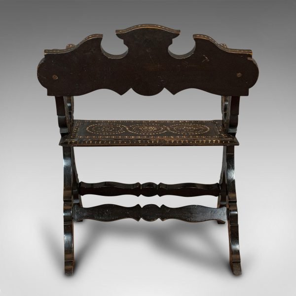 Antique X-Frame Chair, Middle Eastern, Mahogany, Seat, Bone Inlay, circa 1850 - Image 3