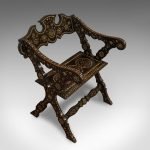 Antique X-Frame Chair, Middle Eastern, Mahogany, Seat, Bone Inlay, circa 1850