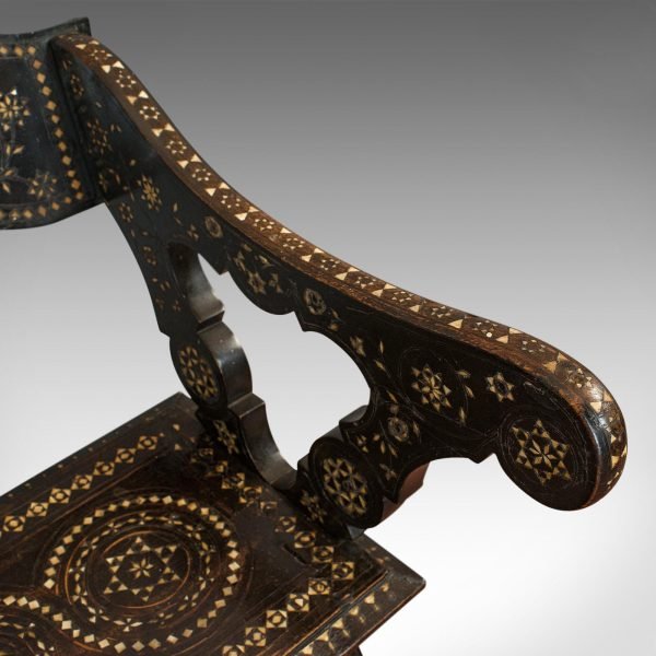 Antique X-Frame Chair, Middle Eastern, Mahogany, Seat, Bone Inlay, circa 1850 - Image 11