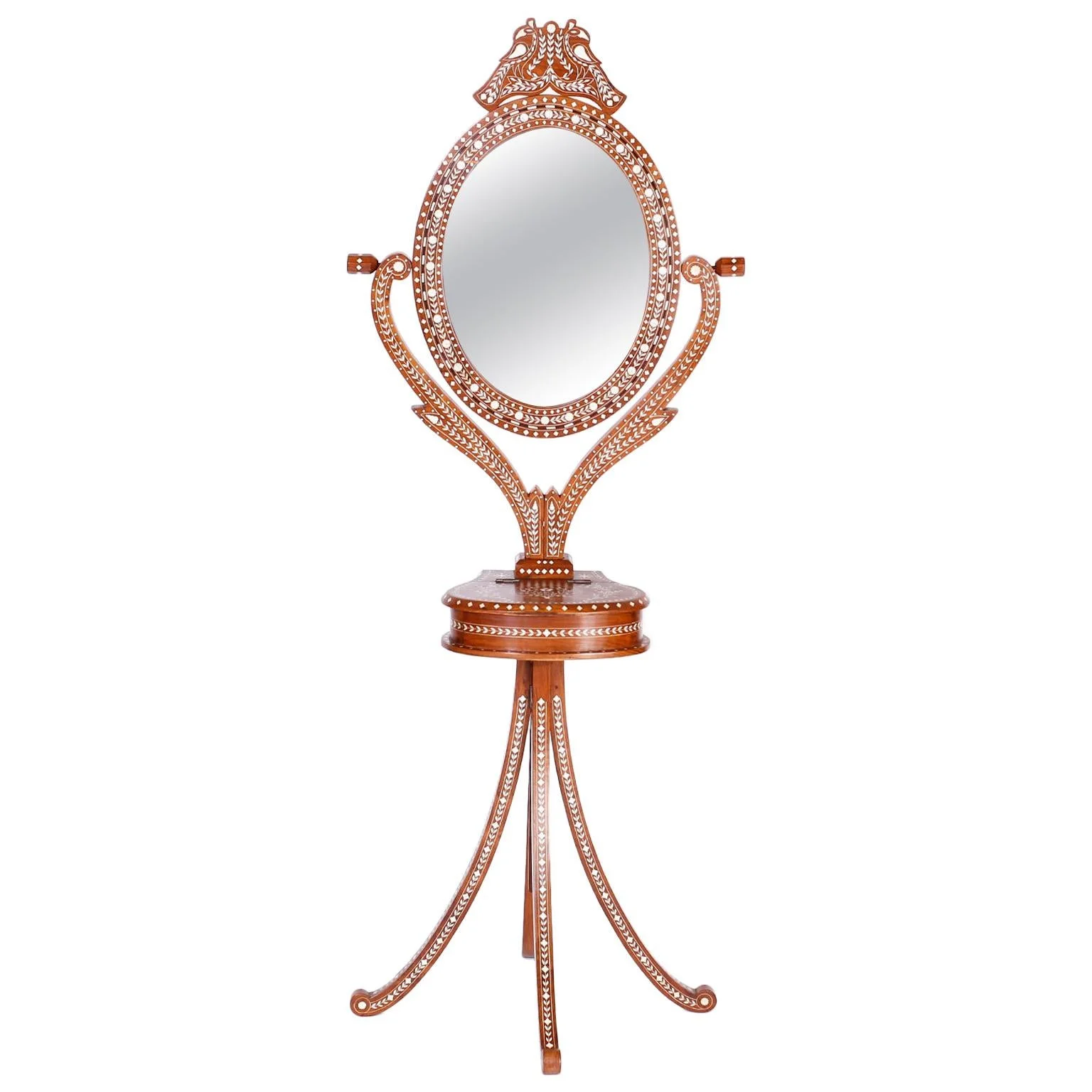 Anglo Indian Inlaid Vanity or Chevelle Mirror on Stand - Image 1