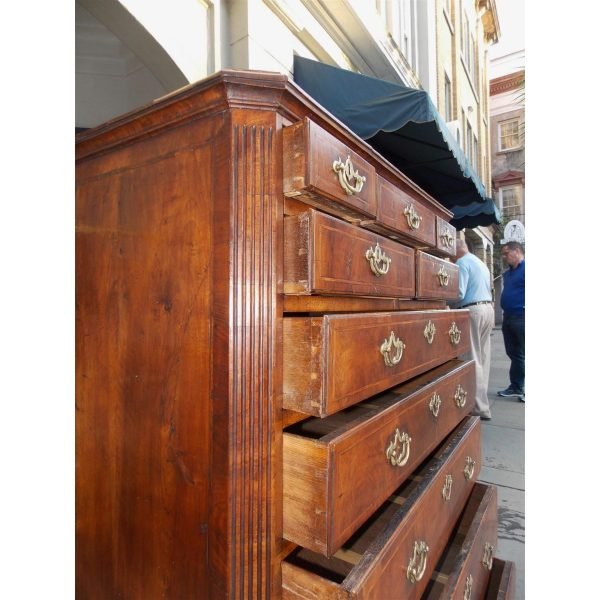 English Chippendale Burl Walnut Tall Chest with Hearing Bone Inlays, Circa 1740 - Image 12