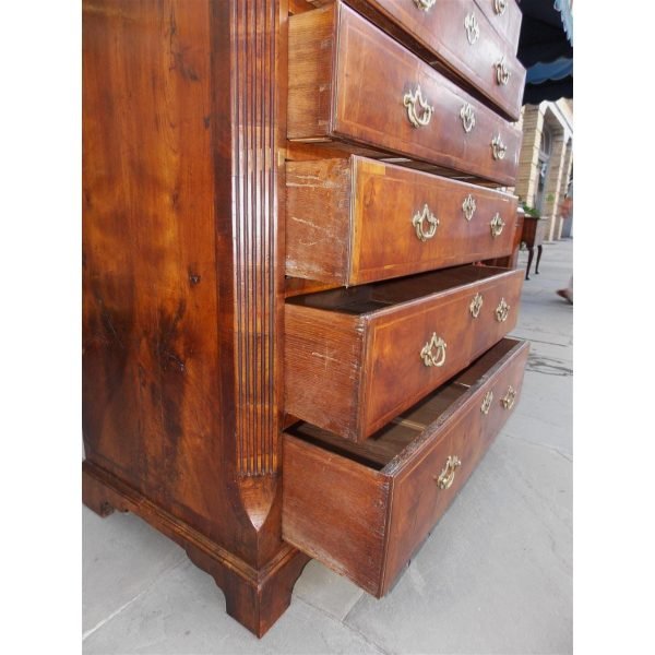English Chippendale Burl Walnut Tall Chest with Hearing Bone Inlays, Circa 1740 - Image 11