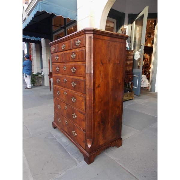 English Chippendale Burl Walnut Tall Chest with Hearing Bone Inlays, Circa 1740 - Image 5