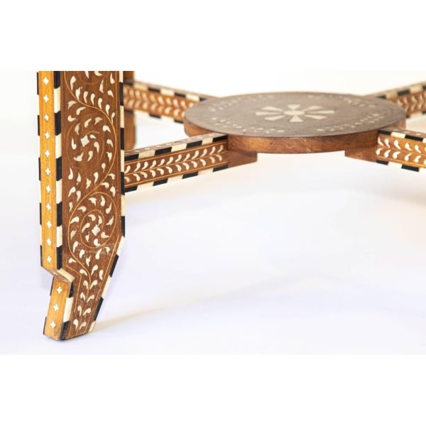 Bone Inlaid Teak Wood Round Side Table - Image 11