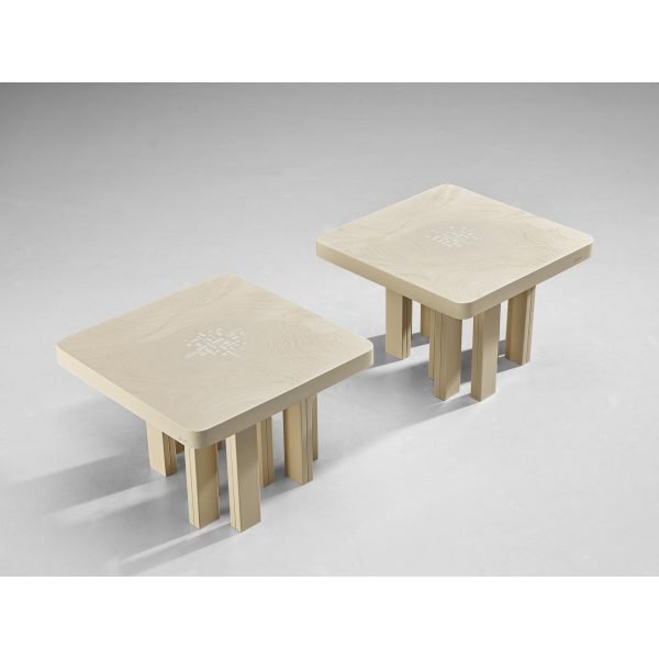 Jean Claude Dresse Pair of Coffee Tables in Resin with Bone Inlay - Image 3