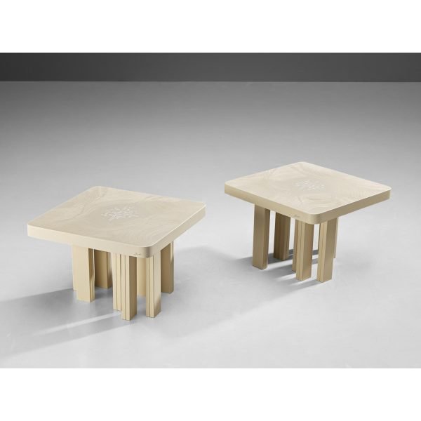 Jean Claude Dresse Pair of Coffee Tables in Resin with Bone Inlay - Image 6
