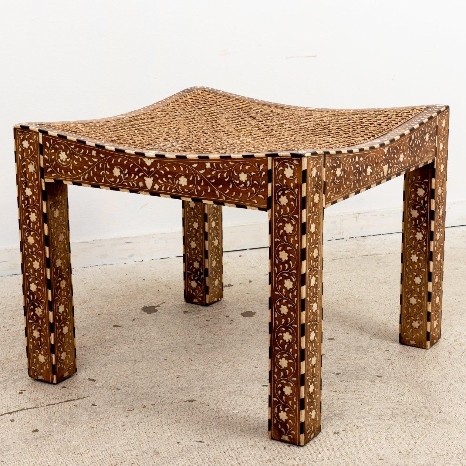 5_master Bone Inlaid Caned Stool - Image 1