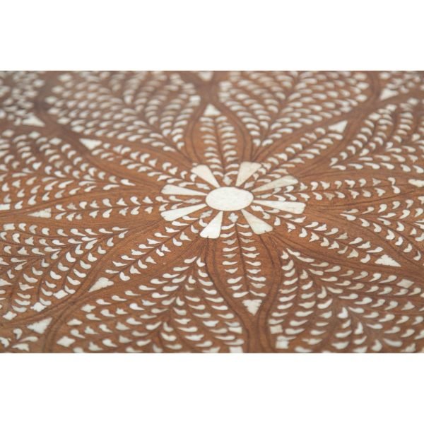 Bone Inlaid Teak Wood Round Side Table - Image 13