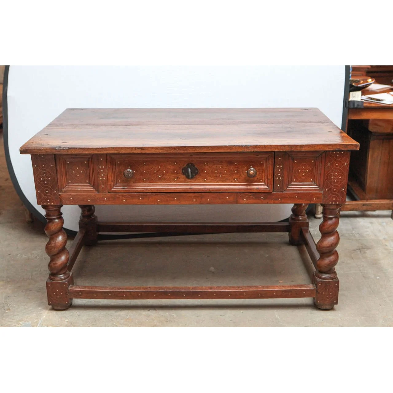 18th Century Italian Walnut Two-Drawer Table with Fruitwood and Bone Inlay - Image 2