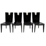 Set of 4 Chic Game/Dining Chairs in Black Lacquer with Bone Inlays 1980s - Image 4
