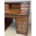 Antique writing desk with inlays and new leather top. Lebanon 1920s. - Image 9