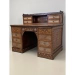 Antique writing desk with inlays and new leather top. Lebanon 1920s. - Image 16