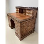 Antique writing desk with inlays and new leather top. Lebanon 1920s. - Image 15