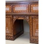 Antique writing desk with inlays and new leather top. Lebanon 1920s. - Image 4