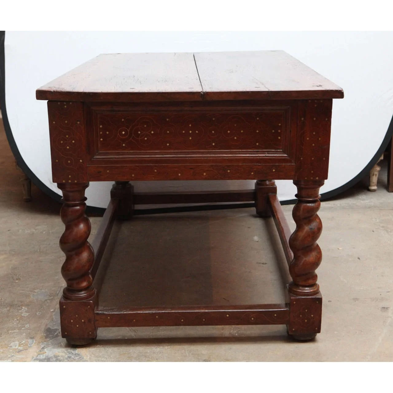 18th Century Italian Walnut Two-Drawer Table with Fruitwood and Bone Inlay - Image 5