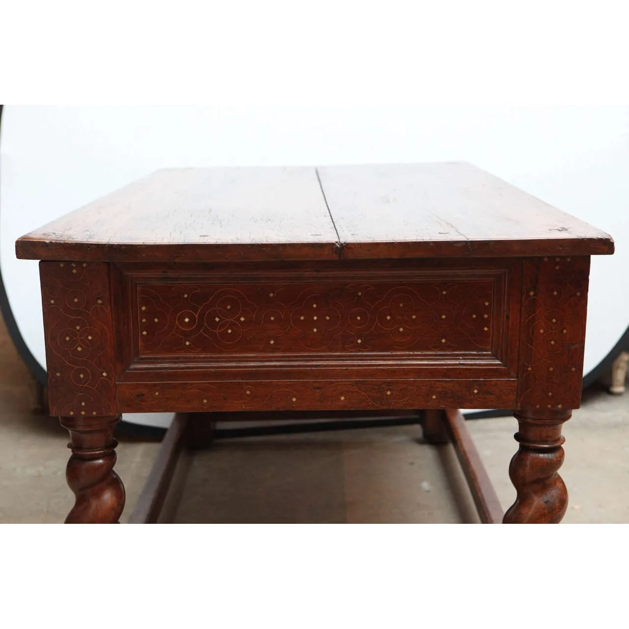 18th Century Italian Walnut Two-Drawer Table with Fruitwood and Bone Inlay - Image 3