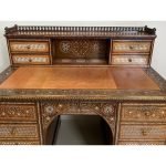 Antique writing desk with inlays and new leather top. Lebanon 1920s. - Image 14