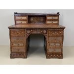 Antique writing desk with inlays and new leather top. Lebanon 1920s. - Image 12