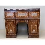 Antique writing desk with inlays and new leather top. Lebanon 1920s. - Image 18