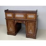 Antique writing desk with inlays and new leather top. Lebanon 1920s. - Image 6