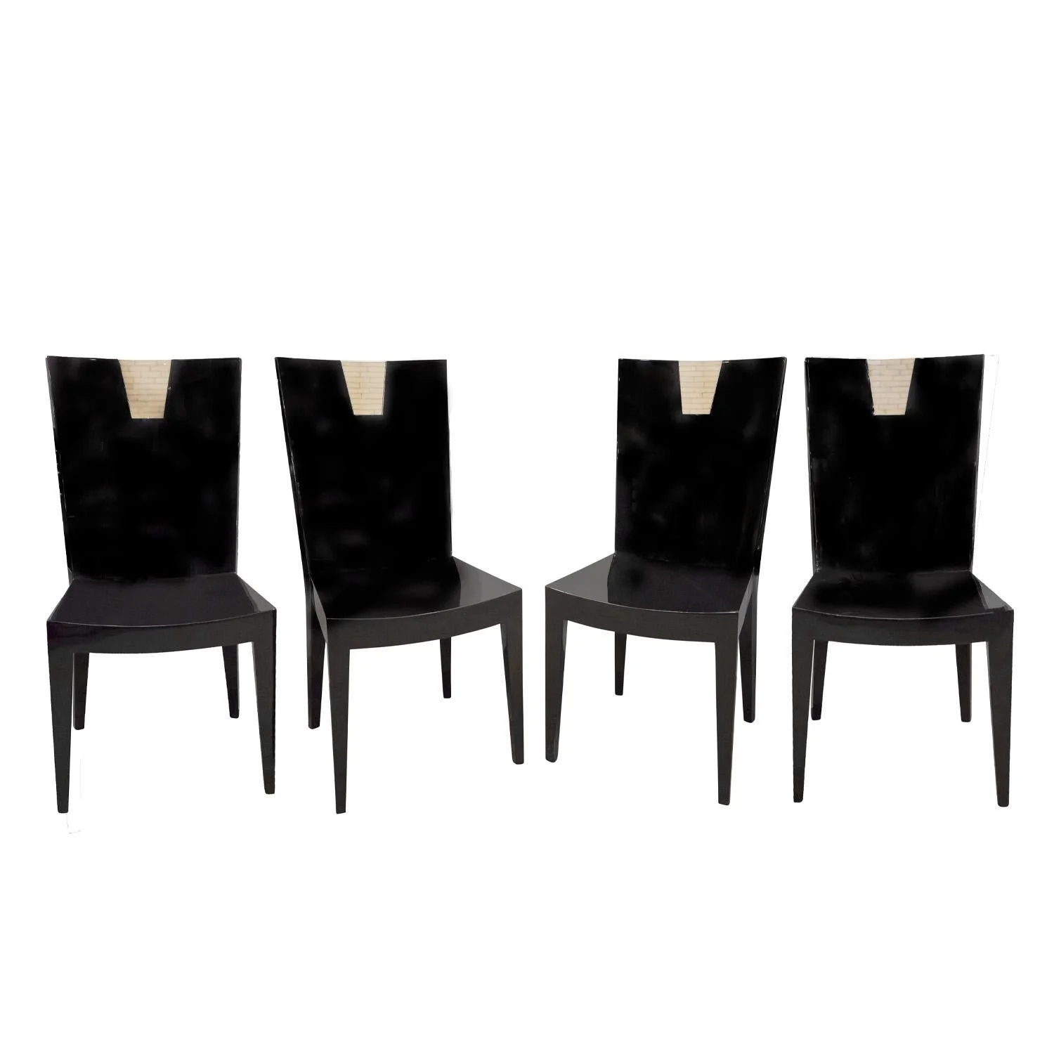 Set of 4 Chic Game/Dining Chairs in Black Lacquer with Bone Inlays 1980s - Image 1