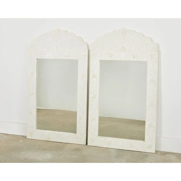 Pair of Syrian Moorish Style Bone Inlay Mosaic Wall Mirrors
