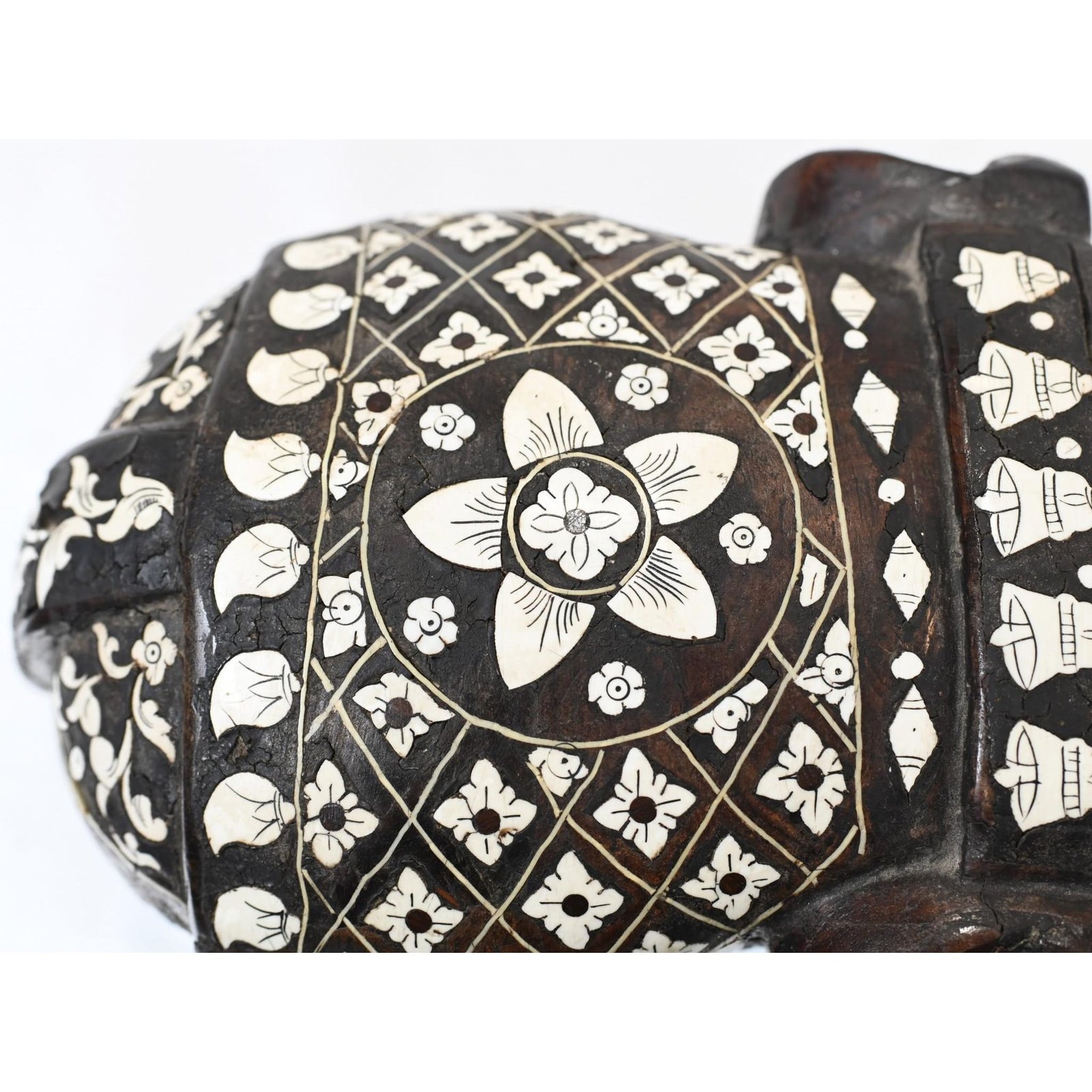 Pair Goan Indian Elephants Carved Hardwood Inlay, 1890 - Image 5