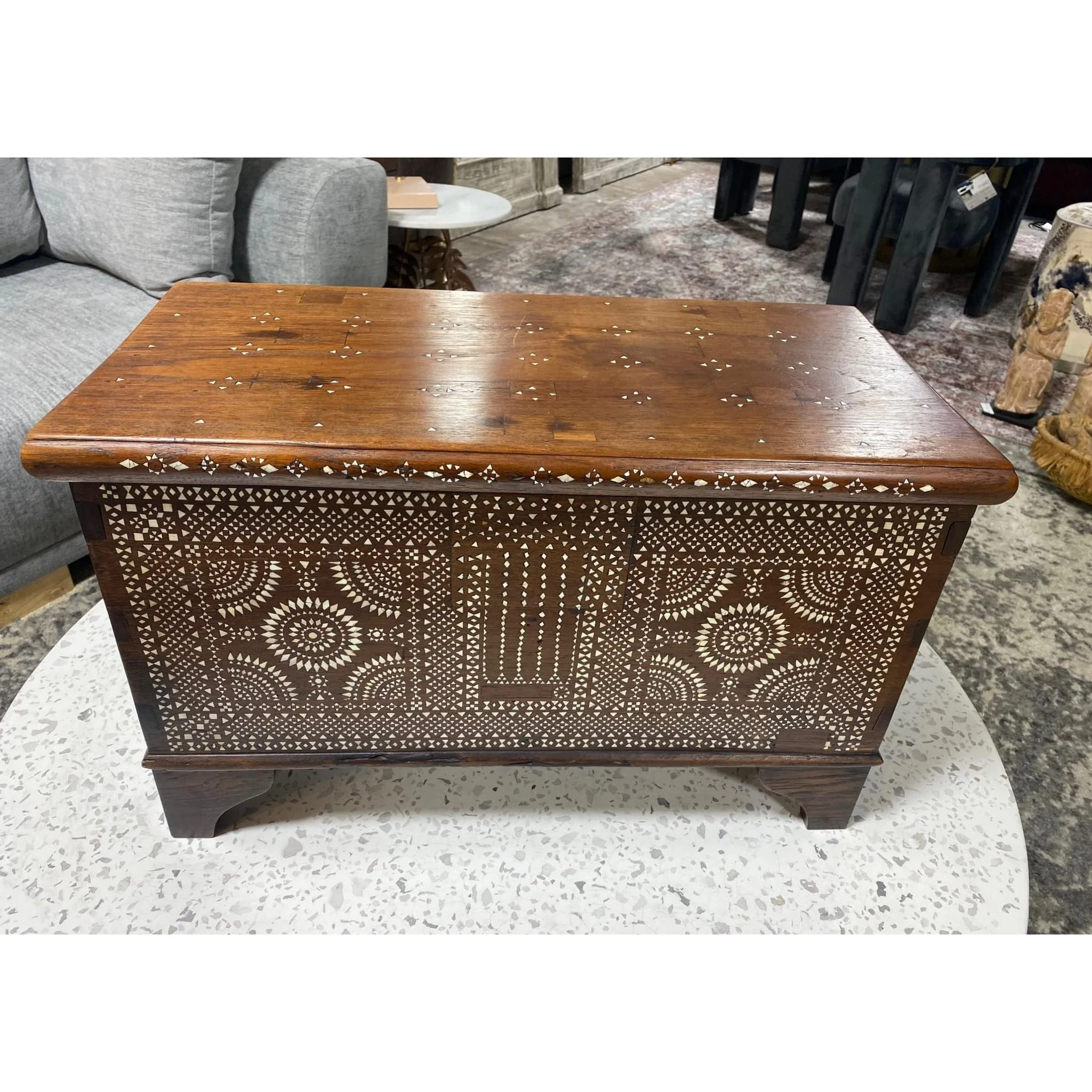 Beautiful Moorish Syrian or Asian Inlaid Inlay Wood Box Storage Chest Trunk - Image 5