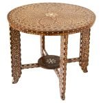 Bone Inlaid Teak Wood Round Side Table - Image 4