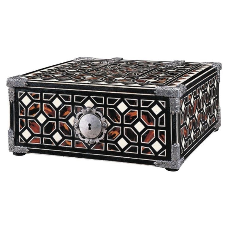 f_31656012_1671580928552_bg_processed Mudejar Style Andaluza Box, Faux Tortoiseshell, Bone Inlays, Silver-Plated Brass - Image 1