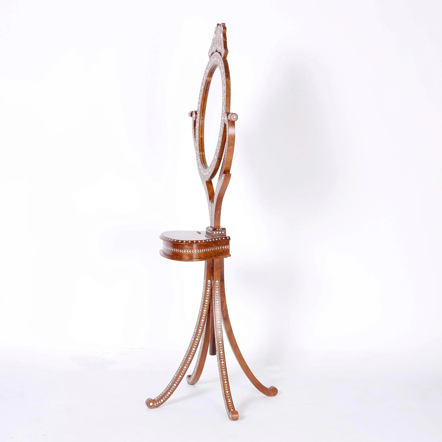 Anglo Indian Inlaid Vanity or Chevelle Mirror on Stand - Image 2