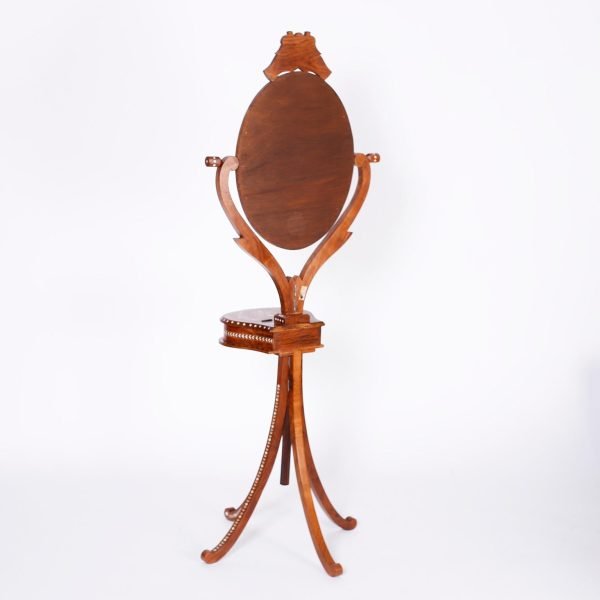 Anglo Indian Inlaid Vanity or Chevelle Mirror on Stand - Image 3