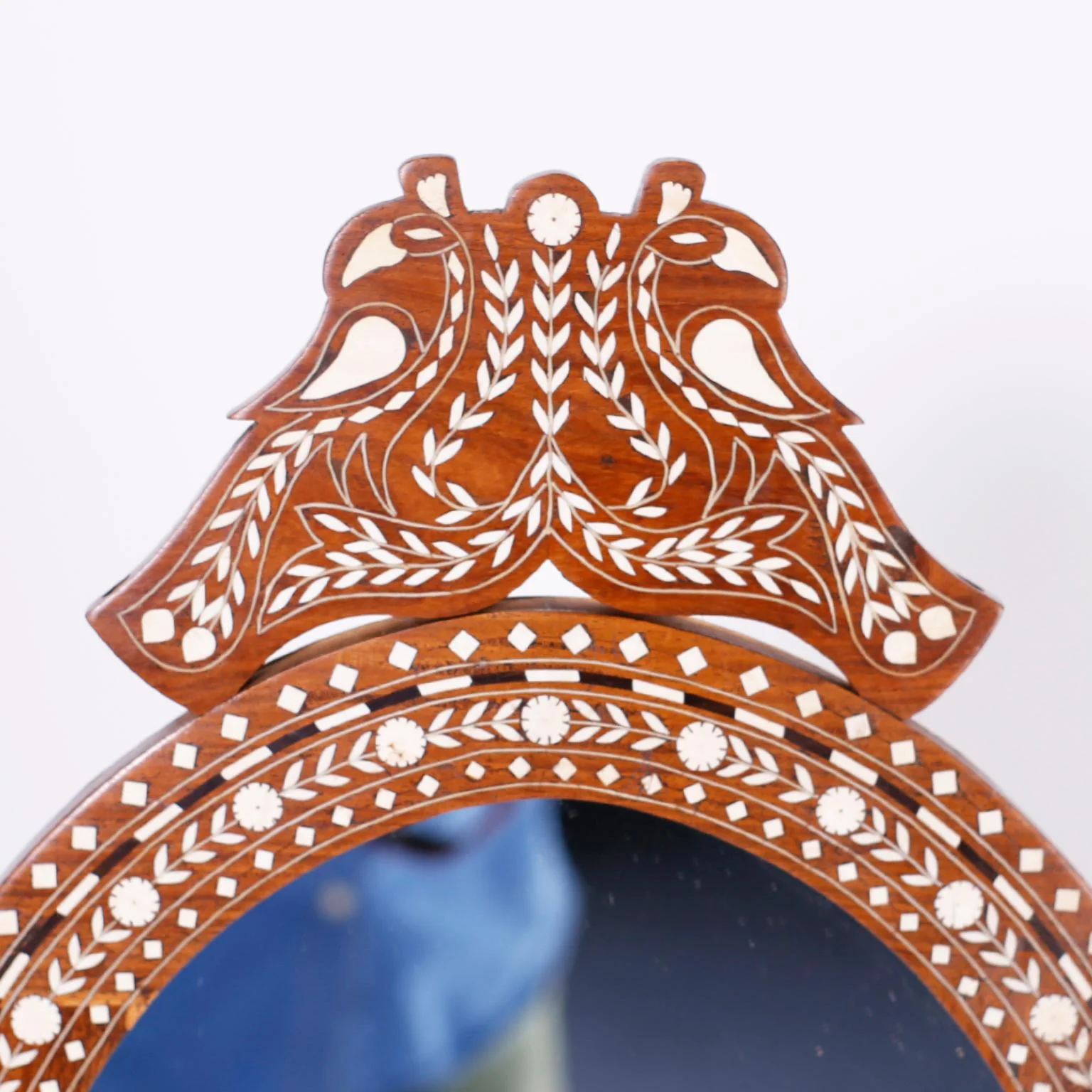 Anglo Indian Inlaid Vanity or Chevelle Mirror on Stand - Image 5