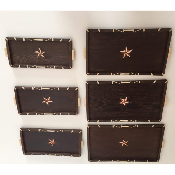 Antique Anglo-Indian Set of Six Staking Wood Trays with Bone Inlays - Image 7