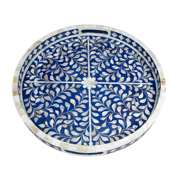 Indigo Floral Bone Inlay Tray