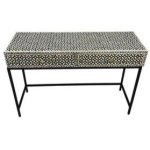 Navy Geometric Bone Inlay Hall Table